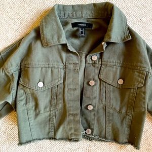 Cropped green “jean” jacket
